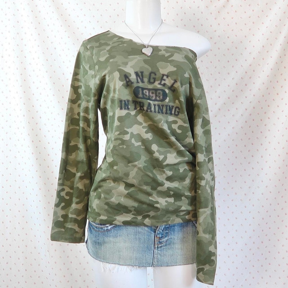 y2k off the shoulder camo long sleeve